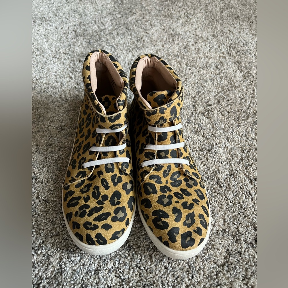 Momma monkey feet leather cheetah high top sneakers